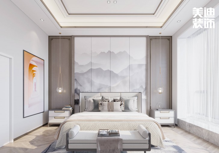 浪琴山680㎡現代極簡風裝修案例效果圖-臥室
