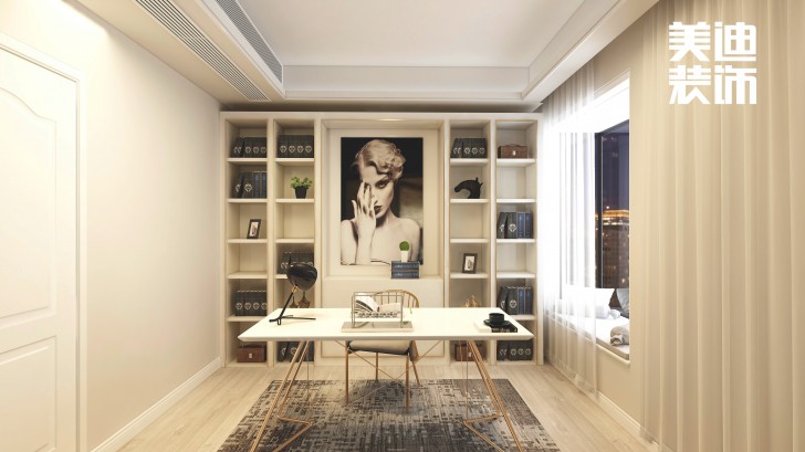 明昇壹城140㎡極簡風裝修案例效果圖-書房
