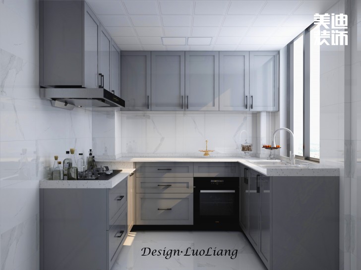 長(zhǎng)房半島藍(lán)灣100㎡法式輕奢風(fēng)裝修案例效果圖-廚房