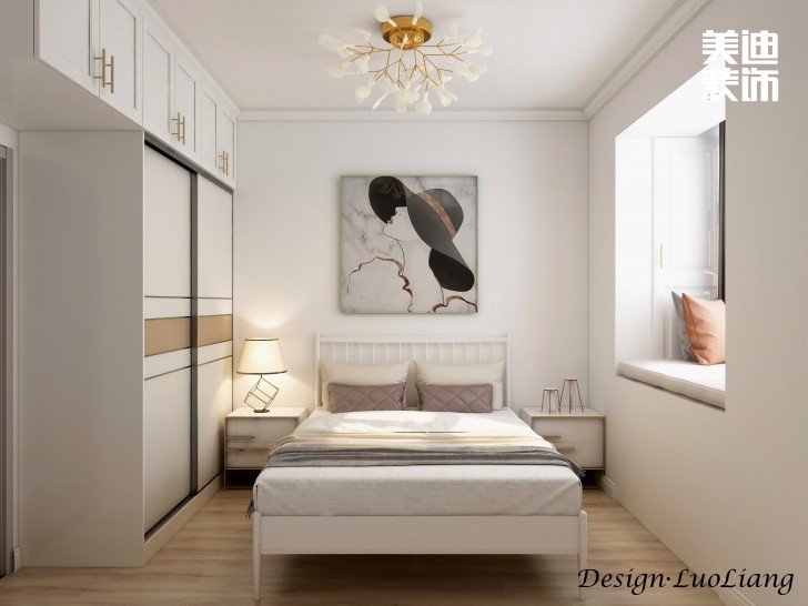 長(zhǎng)房半島藍(lán)灣100㎡法式輕奢風(fēng)裝修案例效果圖-臥室