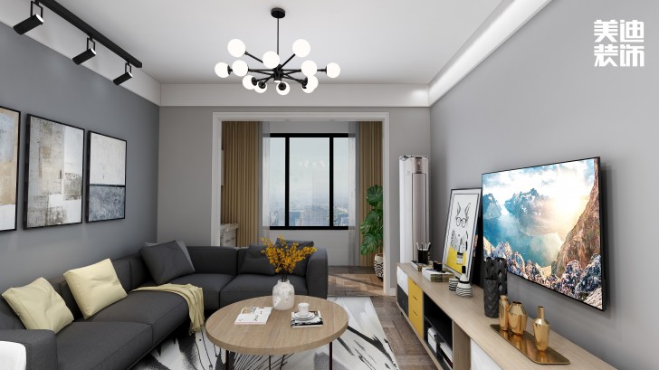 金鷹玖龍山89㎡現(xiàn)代黑白灰風(fēng)裝修案例效果圖-客廳