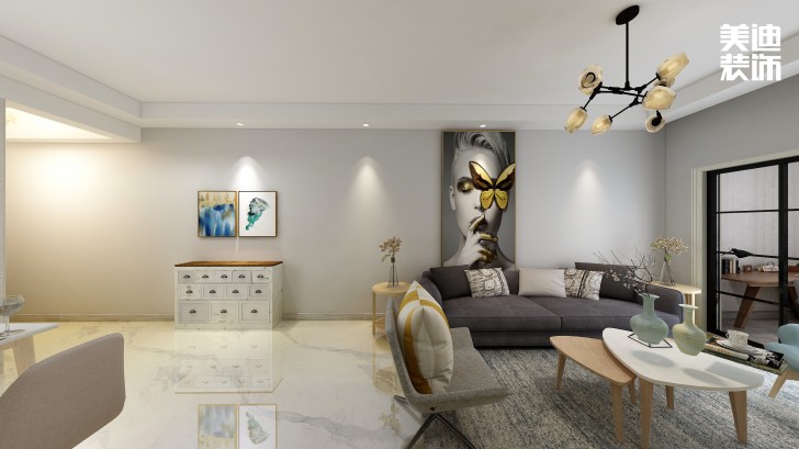 時代傾城80㎡簡約風裝修案例效果圖-客廳