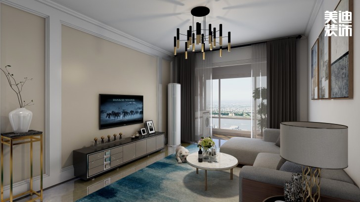 中鐵西江悅108㎡現代風裝修案例效果圖-客廳