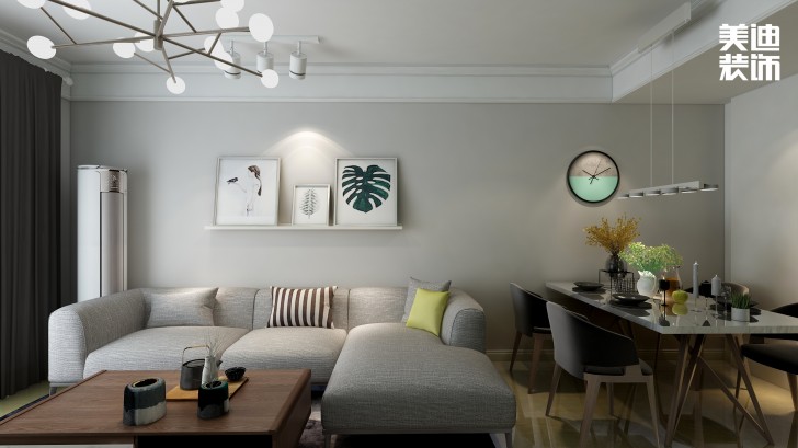 澳海瀾庭月亮灣110㎡北歐風裝修案例效果圖-客廳