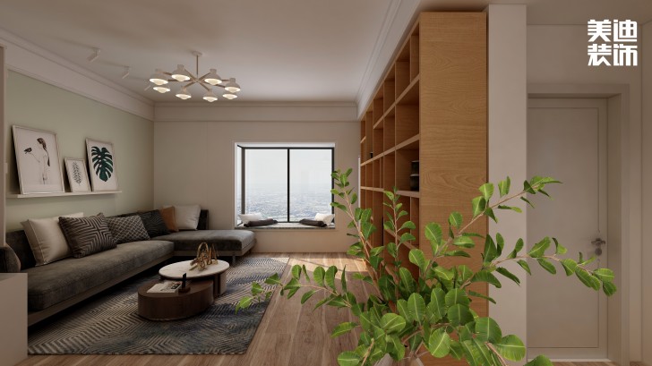 濱湖嘉苑75㎡自然風(fēng)裝修案例效果圖-客廳