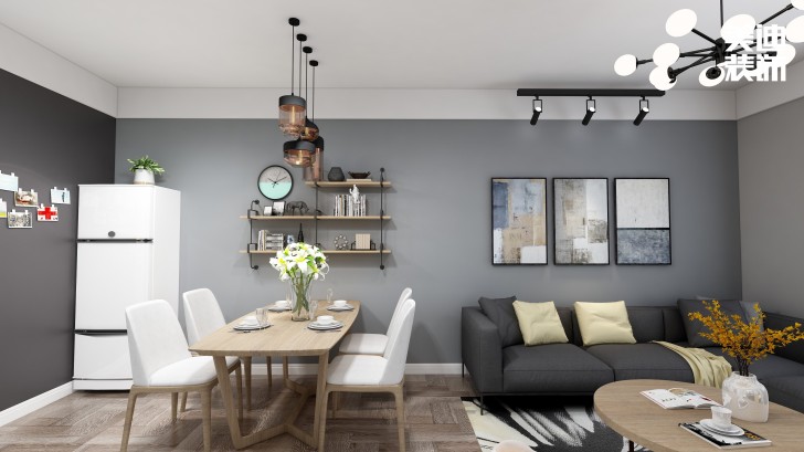 金鷹玖龍山89㎡現(xiàn)代黑白灰風(fēng)裝修案例效果圖-客廳