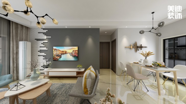 時代傾城80㎡簡約風裝修案例效果圖-客廳