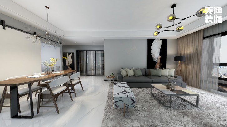五礦-沁園金城100㎡簡約風裝修案例效果圖-客廳