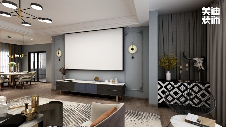 永宏萬家里180㎡混搭風格裝修案例效果圖-客廳