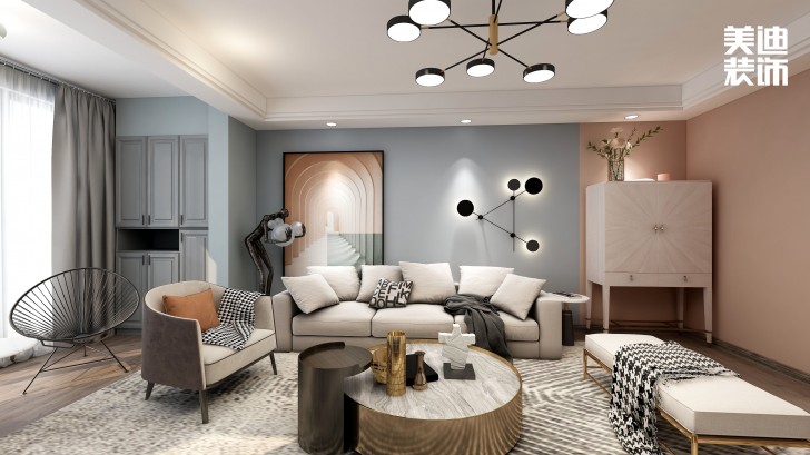 永宏萬家里180㎡混搭風格裝修案例效果圖-客廳