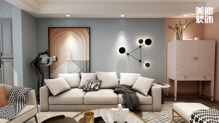 永宏萬家里180㎡混搭風格裝修案例效果圖-客廳