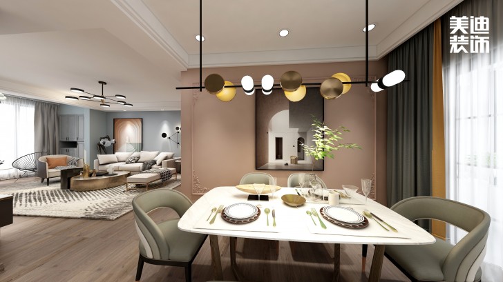 永宏萬家里180㎡混搭風格裝修案例效果圖-餐廳